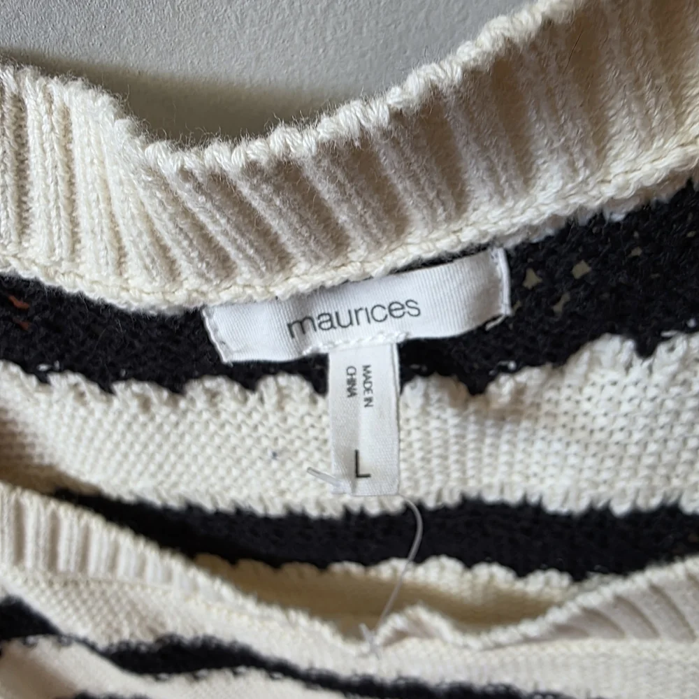Maurices Cream and Black Striped Crew Neck Sweater